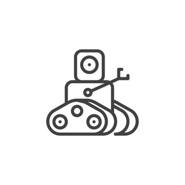 Robot İnşa Hattı simgesi. Mobil konsept ve web tasarımı için doğrusal biçim işareti. Robot asistan vektör ikonu. Sembol, logo çizimi. Vektör grafikleri