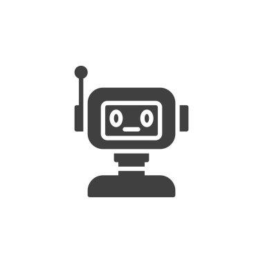 Kişisel robot vektör ikonu. Mobil konsept ve web tasarımı için düz tabela. Chatbot robot simgesi. Yapay zeka teknolojisi sembolü, logo çizimi. Vektör grafikleri