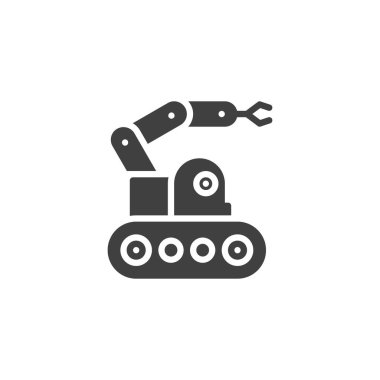 Kolu ve sensör vektör ikonu olan bir robot. Mobil konsept ve web tasarımı için düz tabela. Sensör Robot simgesi. Yapay zeka teknolojisi sembolü, logo çizimi. Vektör grafikleri