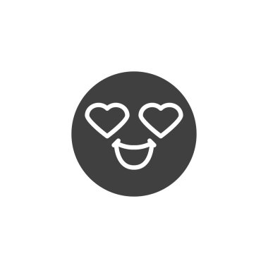 Kalp gözü vektör ikonu olan bir yüz. Mobil konsept ve web tasarımı için düz tabela. Emoji sembolüne bayıldım. Sembol, logo çizimi. Vektör grafikleri