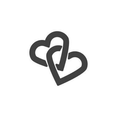 İki kupa vektör ikonu. Mobil konsept ve web tasarımı için düz tabela. Birbirine kenetlenmiş kupa simgesi. Aşk sembolü, logo illüstrasyonu. Vektör grafikleri