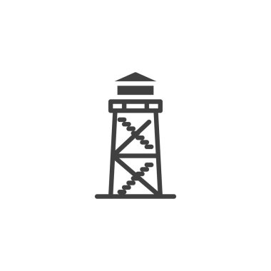 Kule ikonunu ateşle. Mobil konsept ve web tasarımı için düz tabela. Gözcü kulesi sembol sembolünü ateşle. Sembol, logo çizimi. Vektör grafikleri