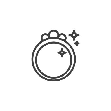 Nişan yüzüğü çizgisi simgesi. Mobil konsept ve web tasarımı için doğrusal biçim işareti. Parlak elmas yüzük taslak vektör simgesi. Sembol, logo çizimi. Vektör grafikleri