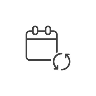 Takvim Eşzamanlama çizgi simgesi. Mobil konsept ve web tasarımı için doğrusal biçim işareti. Takvim taslağı vektör simgesi senkronlandırılıyor. Sembol, logo çizimi. Vektör grafikleri