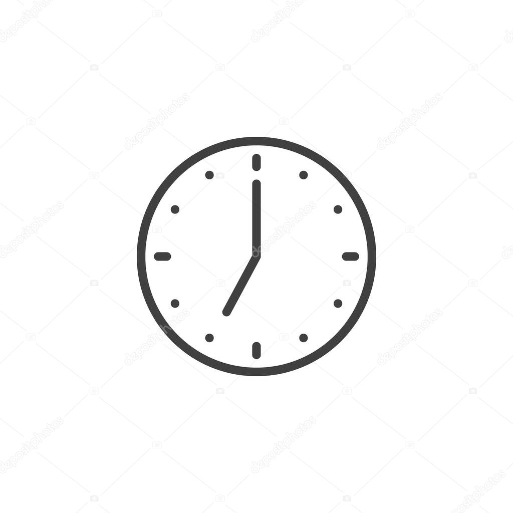 Analog Clock line icon. linear style sign for mobile concept and web design. Round clock outline vector icon. Time symbol, logo illustration. Vector graphics