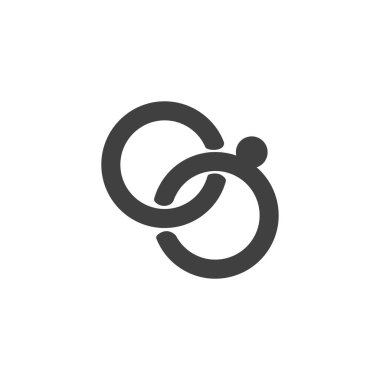 Bir çift birbirine kenetlenmiş halka vektör ikonu. Mobil konsept ve web tasarımı için düz tabela. Alyans simgesi simgesi. Sembol, logo çizimi. Vektör grafikleri