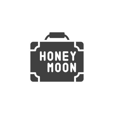 Balayı seyahat vektör simgesi. Mobil konsept ve web tasarımı için düz tabela. Balayı Bavulu sembolü. Sembol, logo çizimi. Vektör grafikleri