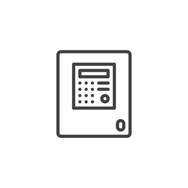 Yangın Alarm Sistemi çizgi simgesi. Mobil konsept ve web tasarımı için doğrusal biçim işareti. Güvenlik ve tehlike tespiti vektör ikonu. Kontrol paneli sembolü, logo çizimi. Vektör grafikleri