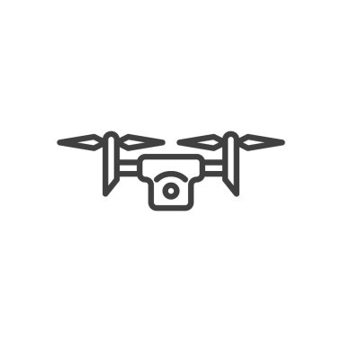 Gözetleme İHA hattı simgesi. Mobil konsept ve web tasarımı için doğrusal biçim işareti. Hava güvenlik İHA 'sı vektör ikonunu çiziyor. Sembol, logo çizimi. Vektör grafikleri