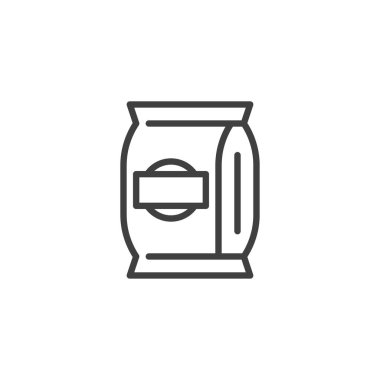 Atıştırmalık ambalaj hattı simgesi. Mobil konsept ve web tasarımı için doğrusal biçim işareti. Çipler paket ana hatları vektör simgesi. Çipler, küçük ısırıklar sembolü, logo çizimi. Vektör grafikleri