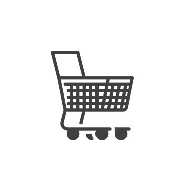 Alışveriş arabası vektör simgesi. Mobil konsept ve web tasarımı için düz tabela. Trolley sembolü. Market alışverişi, perakende satış sembolü, logo çizimi. Vektör grafikleri