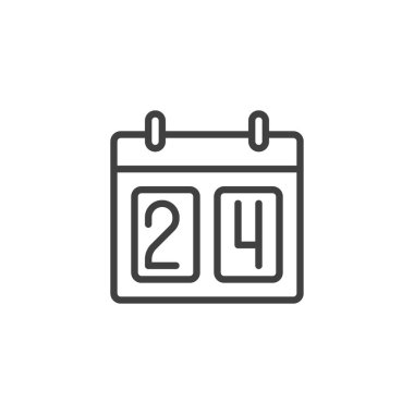 Noel geri sayım çizgisi simgesi. Mobil konsept ve web tasarımı için doğrusal biçim işareti. 24 günlük takvim sayfası ana vektör simgesi. Sembol, logo çizimi. Vektör grafikleri