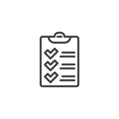 Kontrol listesi simgesi. Mobil konsept ve web tasarımı için doğrusal biçim işareti. Kontrol işareti çizgisi vektör simgesine sahip liste. Cevaplanmış sorular sembolü, logo illüstrasyonu. Vektör grafikleri