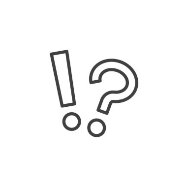 Ünlem ve Soru satırı simgesi. Mobil konsept ve web tasarımı için doğrusal biçim işareti. Soru işareti ve Ünlem ana hat vektör simgesi. SSS sembolü, logo çizimi. Vektör grafikleri