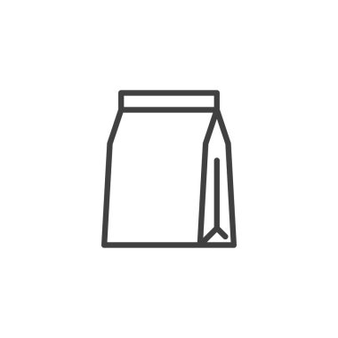 Yemek Paketi çizgisi simgesi. Mobil konsept ve web tasarımı için doğrusal biçim işareti. Yiyecek çantası ana hatları vektör simgesi. Kağıt ambalaj sembolü, logo illüstrasyonu. Vektör grafikleri