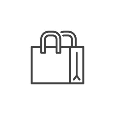 Alışveriş Taşımacılığı simgesi. Mobil konsept ve web tasarımı için doğrusal biçim işareti. Yeniden kullanılabilir bir kumaş torbası taslak vektör simgesi. Sembol, logo çizimi. Vektör grafikleri