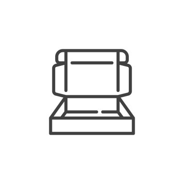 Posta kutusu çizgisi simgesi. Mobil konsept ve web tasarımı için doğrusal biçim işareti. Posta ana hatları vektör simgesi ile gönderilmek için bir kutu. Sembol, logo çizimi. Vektör grafikleri