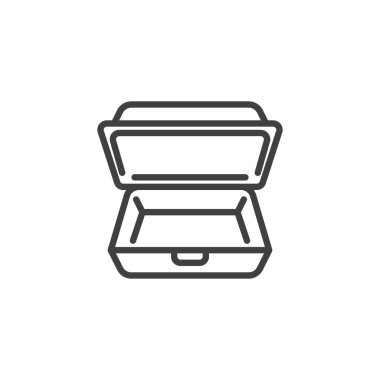 Köpük kutusu çizgisi simgesi. Mobil konsept ve web tasarımı için doğrusal biçim işareti. Köpük kutusu ana hatlarını aç. Sembol, logo çizimi. Vektör grafikleri