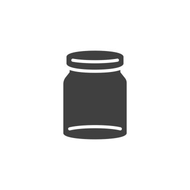 Cam kavanoz vektör simgesi. Mobil konsept ve web tasarımı için düz tabela. Cam kavanoz simgesi simgesi. Sembol, logo çizimi. Vektör grafikleri