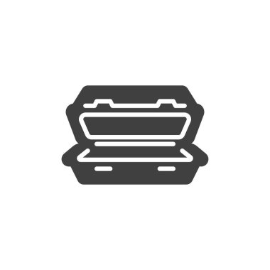 Plastik İstiridye Kutusu vektör simgesi. Mobil konsept ve web tasarımı için düz tabela. İstiridye kabuğu ambalaj simgesi. Sembol, logo çizimi. Vektör grafikleri