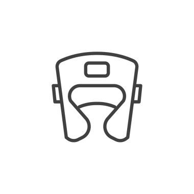 Boks başlığı çizgisi simgesi. Mobil konsept ve web tasarımı için doğrusal biçim işareti. Güvenlik kaskı taslak vektör ikonu. Sembol, logo çizimi. Vektör grafikleri