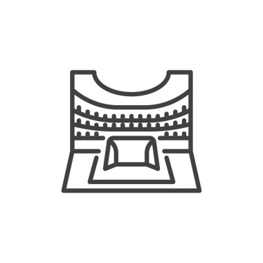 Futbol stadyumu çizgisi ikonu. Mobil konsept ve web tasarımı için doğrusal biçim işareti. Futbol stadyumu vektör ikonu. Sembol, logo çizimi. Vektör grafikleri