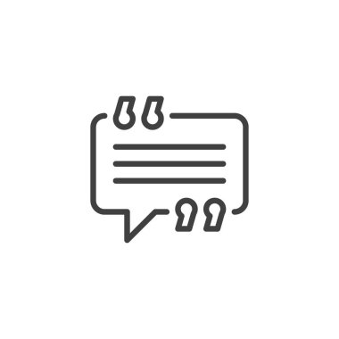 Tanıklık çizgisi simgesi. Mobil konsept ve web tasarımı için doğrusal biçim işareti. Tırnak işareti olan bir konuşma balonu vektör simgesini belirler. Kişisel kullanıcı deneyimi logo illüstrasyonu. Vektör grafikleri