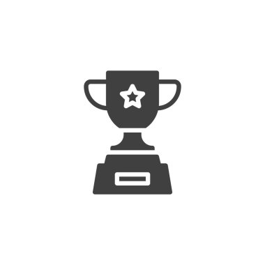 Yıldız vektör ikonuyla şampiyon kupası. Mobil konsept ve web tasarımı için düz tabela. Kupa sembolü sembolü. Başarı sembolü, logo çizimi. Vektör grafikleri