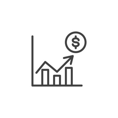 Bahis Tek Çizgisi ikonu. Mobil konsept ve web tasarımı için doğrusal biçim işareti. Dolar işareti ve yükselen ok çizgisi vektör ikonu olan bir grafik. Sembol, logo çizimi. Vektör grafikleri