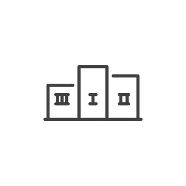 Kazanan podyum çizgisi ikonu. Mobil konsept ve web tasarımı için doğrusal biçim işareti. Spor kazanan podyum ana hatları vektör simgesi. Sembol, logo çizimi. Vektör grafikleri