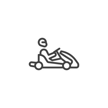 Kart Yarış çizgisi simgesi. Mobil konsept ve web tasarımı için doğrusal biçim işareti. Go-kart yarış ana hatları vektör simgesi. Sembol, logo çizimi. Vektör grafikleri