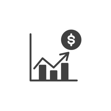 Dolar işareti ve yükselen ok vektör ikonu olan bir grafik. Mobil konsept ve web tasarımı için düz tabela. Bahis Oranları sembolü. Sembol, logo çizimi. Vektör grafikleri