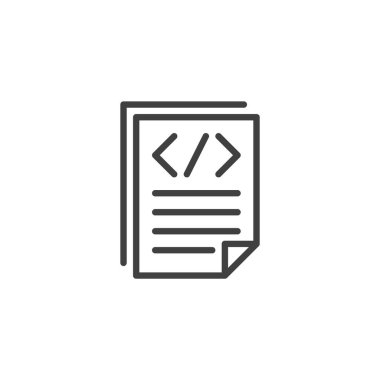 Kod satırı simgesi yaz. Mobil konsept ve web tasarımı için doğrusal biçim işareti. Program kodu ana hatları vektör simgesine sahip belge dosyası. Sembol, logo çizimi. Vektör grafikleri