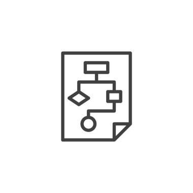 Plan satırı simgesi yaz. Mobil konsept ve web tasarımı için doğrusal biçim işareti. Bir akış şeması belge ana hatları vektör simgesi. Organizasyon sembolü, logo çizimi. Vektör grafikleri