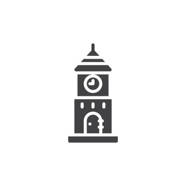 Saat kulesi vektör simgesi. Mobil konsept ve web tasarımı için düz tabela. Saat Kulesi Model simgesi. Sembol, logo çizimi. Vektör grafikleri