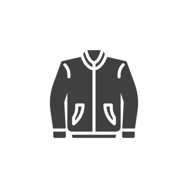 Cebi ve fermuar vektör simgesi olan ceket. Mobil konsept ve web tasarımı için düz tabela. Uzun kollu ceket kabartma simgesi. Sembol, logo çizimi. Vektör grafikleri