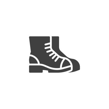 Bir çift deri bot vektör ikonu. Mobil konsept ve web tasarımı için düz tabela. Autumn Boots sembol simgesi. Sembol, logo çizimi. Vektör grafikleri