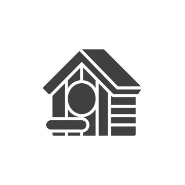 Bir ahşap kuş evi vektör simgesi. Mobil konsept ve web tasarımı için düz tabela. Spring Birdhouse sembol simgesi. Sembol, logo çizimi. Vektör grafikleri