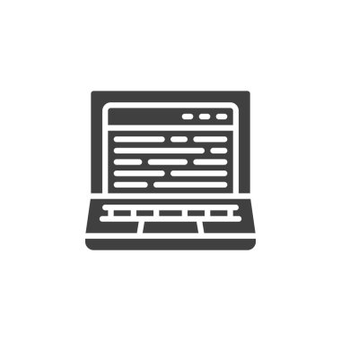 Metin vektör simgesi olan bir laptop ekranı. Mobil konsept ve web tasarımı için düz tabela. Günlük simgesi simgesi yaz. Sembol, logo çizimi. Vektör grafikleri