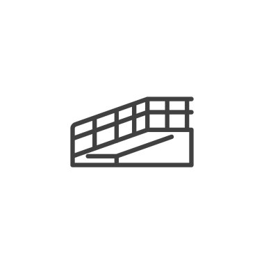 Erişilebilir Rampa hattı simgesi. Mobil konsept ve web tasarımı için doğrusal biçim işareti. Tekerlekli sandalye rampası ana hat vektör simgesi. Sembol, logo çizimi. Vektör grafikleri