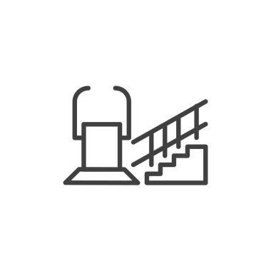 Erişilebilir asansör hattı simgesi. Mobil konsept ve web tasarımı için doğrusal biçim işareti. Merdiven kaldırma vektör ikonu. Sembol, logo çizimi. Vektör grafikleri