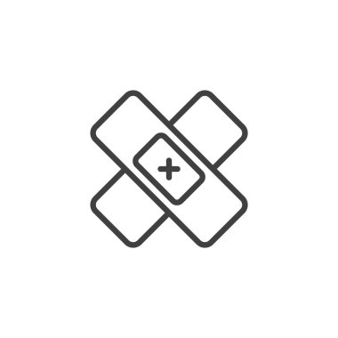 Ağrı kesici yama çizgisi simgesi. Mobil konsept ve web tasarımı için doğrusal biçim işareti. Yara bandı ana hat vektör simgesi. Sembol, logo çizimi. Vektör grafikleri