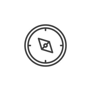 Pusula çizgisi simgesi. Mobil konsept ve web tasarımı için doğrusal biçim işareti. Pusula ana hatlı vektör simgesi. Keşif, oryantasyon sembolü, logo illüstrasyonu. Vektör grafikleri