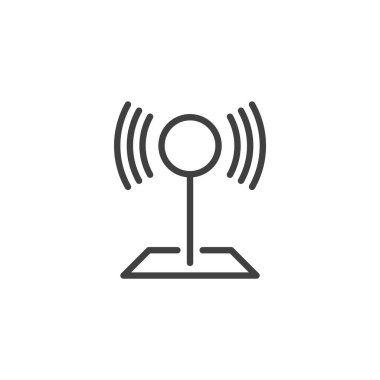 Konum Yarıçap çizgi simgesi. Mobil konsept ve web tasarımı için doğrusal biçim işareti. Yarıçap çember ana hatlı vektör ikonu ile çevrili bir konum iğnesi. Sembol, logo çizimi. Vektör grafikleri