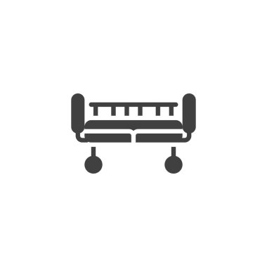Ayarlanabilir boy vektör ikonu olan bir hastane yatağı. Mobil konsept ve web tasarımı için düz tabela. Ayarlanabilir yatak kabartma simgesi. Sembol, logo çizimi. Vektör grafikleri