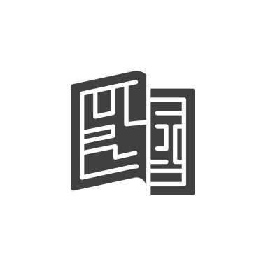 Katlanmış bir harita vektör simgesi. Mobil konsept ve web tasarımı için düz tabela. Kağıt harita sembol. Sembol, logo çizimi. Vektör grafikleri