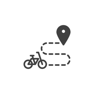 Bir harita iğnesi ve bisiklet yolu vektör simgesi. Mobil konsept ve web tasarımı için düz tabela. Bisiklet güzergahı simgesi. Sembol, logo çizimi. Vektör grafikleri