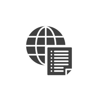 Küresel vektör simgesine sahip bir kontrol listesi. Mobil konsept ve web tasarımı için düz tabela. Diplomatik Gündem simgesi simgesi. Yapı planlama sembolü, logo çizimi. Vektör grafikleri