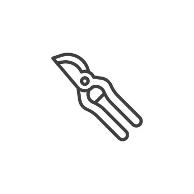 Budama makası çizgi simgesi. Mobil konsept ve web tasarımı için doğrusal biçim işareti. Bahçe budama makası vektör simgesi. Bitkilerin sembolünü kesip budamak, logo çizimi. Vektör grafikleri