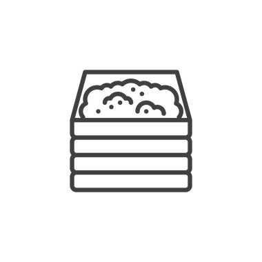 Kompost kutusu satırı simgesi. Mobil konsept ve web tasarımı için doğrusal biçim işareti. Kompost ana hatları vektör simgesi olan dikdörtgen bir kutu. Organik atık sembollerinin geri dönüşümü, logo illüstrasyonu. Vektör grafikleri